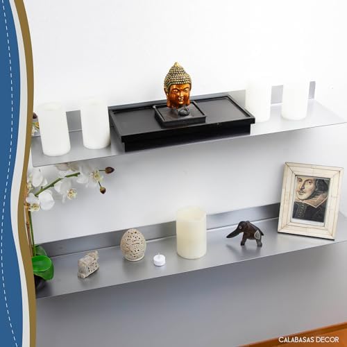 12x8 in Metal Floating Shelf Silver Wall Mounted - Made in The USA - Bedroom, Living Room, Bathroom, Kitchen