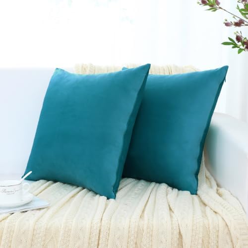 Jeneoo Dark Turquoise Decorative Throw Pillow Covers Soft Velvet Comfy Square Couch Cushion Cases for Living Room Sofa Decor (Set of 2, 18 x 18 Inches)