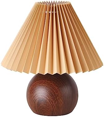 KUNJOULAM Small Pleated Table Lamp, Modern Bedside Nightstand Lamp with Coffee Lampshade, Cute Lamp for Bedroom Living Room Home Office Decor with E12 Bulb