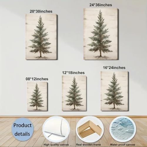 Framed Vintage Christmas Tree 8x12inch, Pine Tree Vintage Print for Living Room, Bathroom, Poster Prints Holiday Decor, Rustic Winter Tree Art, Christmas Tree Wall Decor