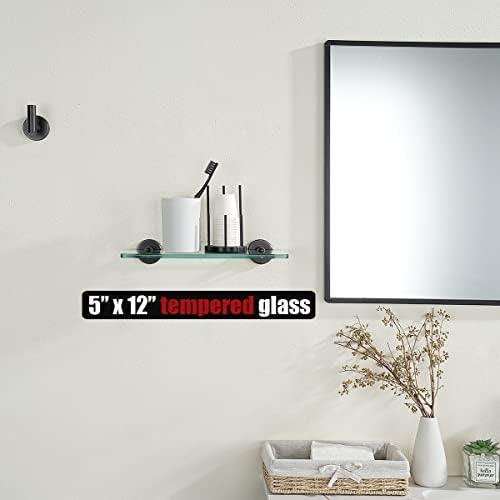JQK Bathroom Glass Shelf Oil Rubbed Bronze, Tempered Glass Shower Storage 12 by 5 inches, 304 Stainless Steel ORB Wall Mount, TGS101L12-ORB