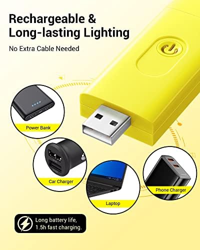 DEWENWILS Rechargeable Book Light for Reading in Bed, Warm White, Brightness Adjustable for Eye Care, LED Clip on Book Lights for Kids, Portable Bookmark Light, Yellow