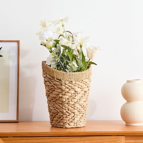 Handwoven Water Hyacinth Boho Front Door Basket for Flower Plants