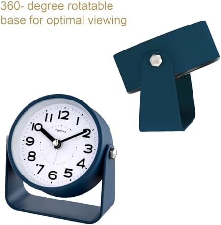 Tinload Analog Alarm Clock for Bedroom, Silent Non-Ticking Quartz Movement, Battery Operated with Snooze & On-Demand Light, Bedside Desk Table Clock, Ideal for Home,Office (Blue)
