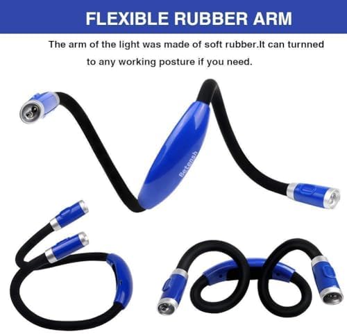 Rechargeable LED Book Light, Neck Hug Light Reading Lamp Relaxed Reading in Bed, 3 Brightness Levels, 2 Flexible Soft Silicone Arms Comfortable Wear. Perfect for Bookworms & Crafts, Blue
