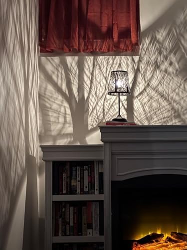 Black Metal Shadow Lamp, Tree Shadow Projection, Vintage Table Lamp Switch