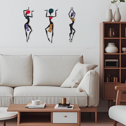 DICYWUDI 3 Pieces African Metal Wall Arts, Vintage Arts For Home Decor, Ethnic Dance Style Drawing Wall Art For Home Living Room Bedroom and Bathroom - For Birthday, Christmas, Thanksgiving, Mom Gifts
