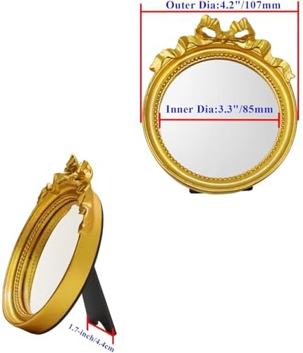 Bitray Vintage Wall Mirror Decorative Hanging Mirror 4.2" Dia Small Gold Round Wall Mirror | 1Pcs 4.2" Dia丨Small Gold Round Wall Mirror丨Baroque Style丨Small Makeup Desk Mirror丨For Bedroom Bathroom Tabletop Wall Decor