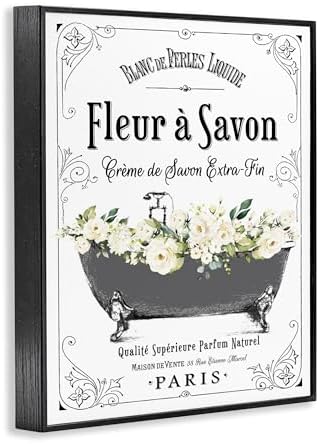 Stupell Industries 'Fleur a Savon Vintage Parisian Bathroom Floral Tub', Framed Giclee Art, Black, 16 x 20 Inches, Easy to Hang and Sturdy, Made in USA, by Lettered and Lined