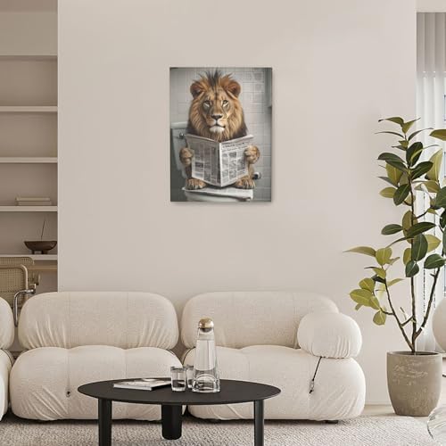 Funny Lion Bathroom Wall Art Cute Lion Toilet Wall Decor Pictures Animal Bathroom Canvas Prints Painting Home Decorations Restroom Artwork Ready to Hang Framed Gifts 20"x24"