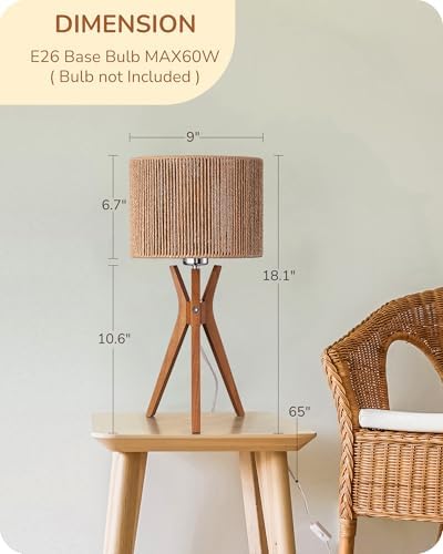 EDISHINE 17.5" Rattan Table Lamp, Handmade Paper Rope Woven Lampshade, E26