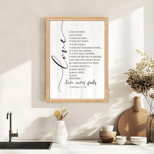 Love is Patient Love is Kind Framed Wall Art, 11''×16'' Positive Narrow Holy Religious Christian Saying Sign for God Jesus Christ Prayer, Vintage Inspirational Catholic Scripture Decor