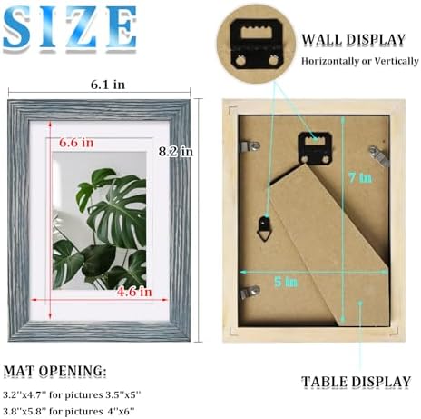 Egofine 5x7 Picture Frames Set of 4, Made of Solid Wood Covered by Plexiglass 3.5x5 and 4x6 with Mat or 5x7 without Mat, for Table Top Display and Wall Mounting Photo Frame Rustic Blue