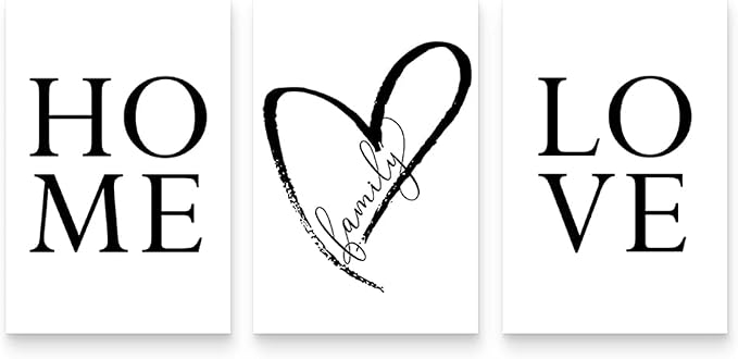 GUBIYU Home Love Wall Decor Set of 3 Prints for Bedroom - Black and White Large Art Above Bed for Couples - 24"x36" Room Gifts