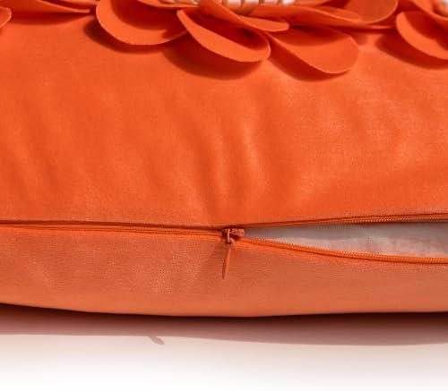 JWH 3D Flower Throw Pillow Cover Sunflower Velvet Orange 12x20 Inches