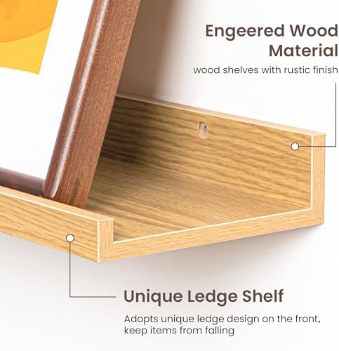 Axeman 30 Inch Floating Shelves, Oak Picture Ledge Shelf Set of 3
