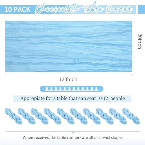 10 Pack Light Blue Table Runner 10Ft Cheesecloth Table Runner Boho Gauze Cheese Cloth Table Runners Romantic Long Sheer Fabric Table Runners for Wedding Party Bridal Shower