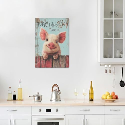 Farmhouse Pig Wall Decor Funny Pig Canvas Wall Art Rustic Pictures Painting Vintage Farm Animal Home Decoration Artwork Framed Gifts for Women Girl Living Room Bedroom Bathroom Office 16"x24"