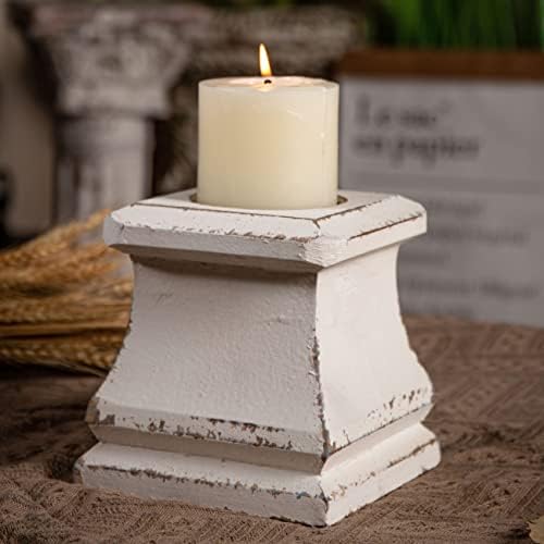 SOFE Handmade Shabby Farmhouse Wooden Pillar Candle Holders, 6 × 6 Inches