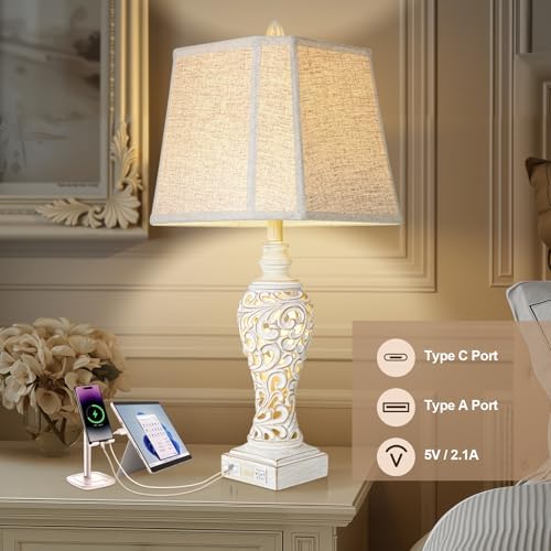 Vintage Table Lamps with Nightligh Set of 2 for Living Room, 28.5'' High