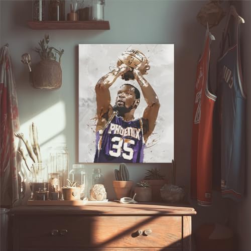 Kevin Durant Basketball Canvas Wall Art, Sports Player Poster, 12x16 Inch | Abstract splash ink athletic artwork, motivational sports wall decor for teen boys room, bedroom, living room, gym or office