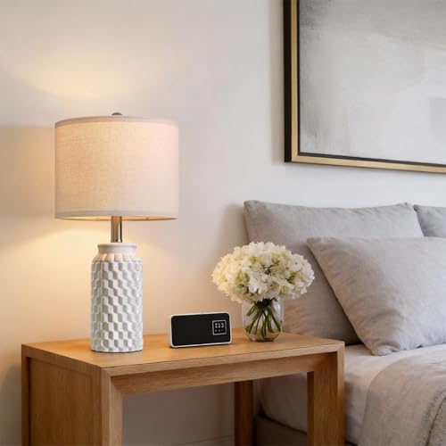USumkky 20.5" Ceramic Table Lamps Set of 2 - Modern Farmhouse & Boho Style, Bedside Nightstand Lamps for Bedroom, Living Room End Table Lamps, Small Desk Lamp(Matte White)