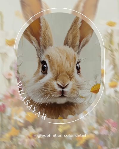WHASAYART Vintage Gold Framed Wildflower Meadow Cute Rabbit Canvas Wall Art | Rustic Nature Oil Painting, Nursery Kids Room Cottagecore Farmhouse Animal Wall Decor, 13x16" Waterproof Canvas Painting