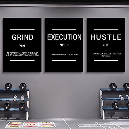 Framed Canvas Wall Art Success Quote, Office Wall Art, Black Large Poster, Positive Motivational Set of 3 Prints, Execute Failure Definition, Inspirational Print (B-3pcs,24x36inchx3pcs)