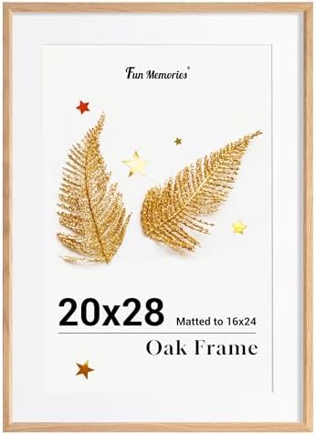 Fun Memories 20x28 Oak Picture Frame for Wall, 20x28 Frame with Matted to 16x24, Solid Wood Picture Frames for Wall Art Photo and Prints (Natural, 1 Pack)