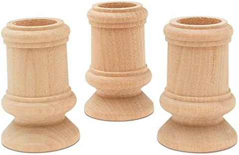 Wooden Candle Cups Classic-Style, 2-1/2 inch with 7/8 inch Taper Candle Hole, Set of 4 Ufinished Candlesticks, by Woodpeckers