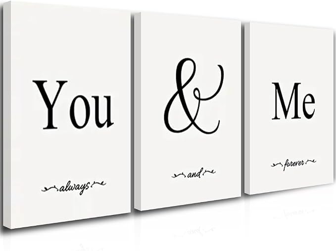 GUBIYU Black and White Bedroom Art Love Wall Decor 'You And Me' Canvas Poster 12"x16" Ideal Gift for Girls' Bedroom Farmhouse Wall Art