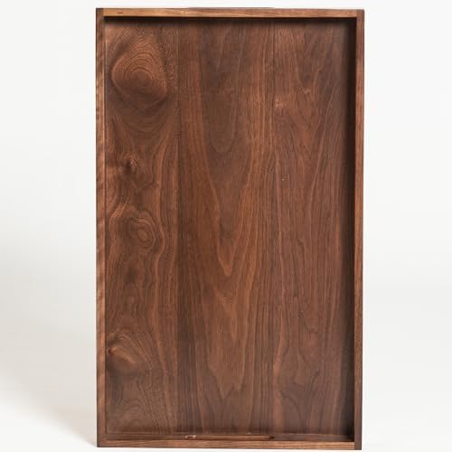 20"x12" Medium Black Walnut Wood Ottoman Tray with Handle