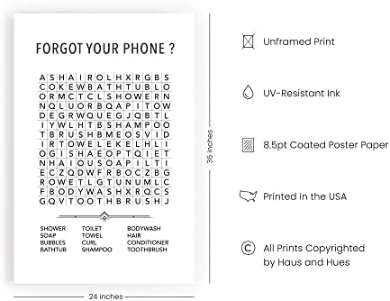 HAUS AND HUES Funny Bathroom Wall Art – Word Search Print, Unframed Bathroom Decor for Kids or Guests, Fun Powder Room or Restroom Sign (24x36, Unframed)