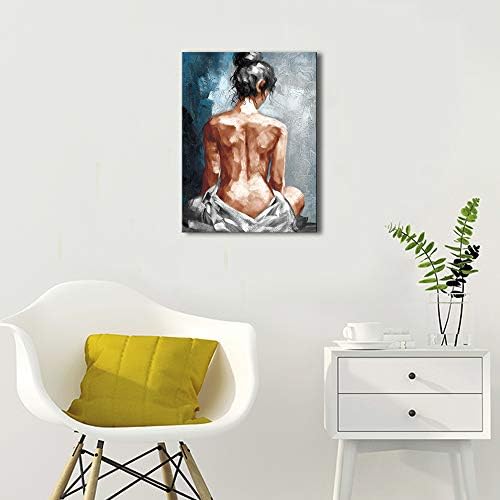 Canvas Wall Art for Bathroom Bedroom Decor Abstract Sexy Nude Woman Black White Blue Framed Wall Art Girls Room Decoration Modern Gift for Woman