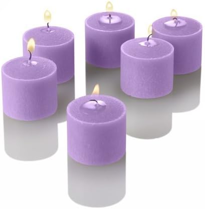Set of 12 Lavender Scented Richland Votive Candles and 12 Clear Glass Eastland Votive Holders