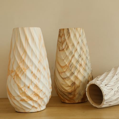 10 inch Tall Ribbed Ceramic Vase for Flowers,Boho Vases for Pampas Grass,Fluted vase,Simple Modern Decorative Vase for Home Decor Table Centerpieces (Milk Pattern)