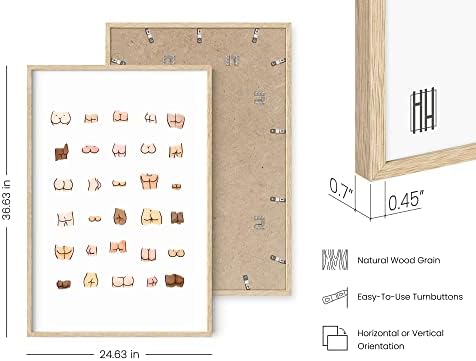 HAUS AND HUES Funny Bathroom Art - Butts Collage Cute Bathroom Decor, Sign, Wall Art (Beige Frame, 24x36)