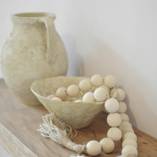Extra Large Wood Bead Garland with 1.4" Diameter Wood Beads, Wooden Beads Garland with Tassels, Decorative Beads Home Decor, Farmhouse Beads Decor (Natural, 50 Inches)