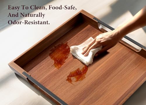 Large Ottoman Tray, 20in Square Acacia Wood Serving Tray with Handle
