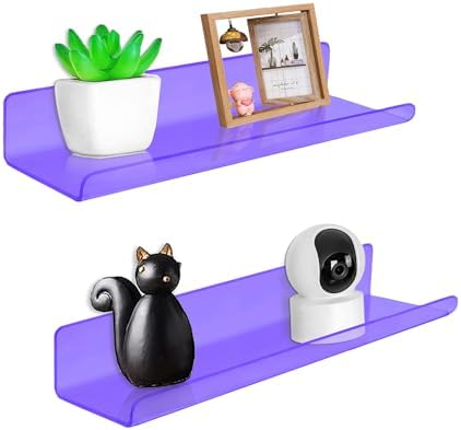 ROYALITA 2-Pack Small Acrylic Shelves Wall Mounted, 12 in Display Shelves