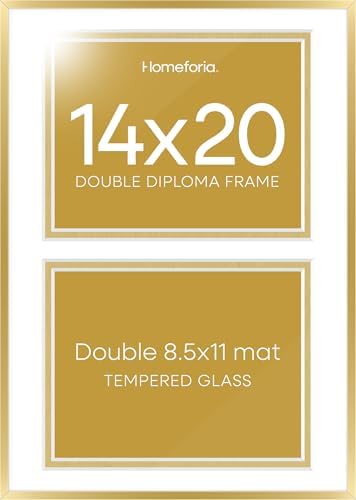 Homeforia 14x20 Gold Diploma Frame, High-End Metal, 8.5x11 Mat, Glass