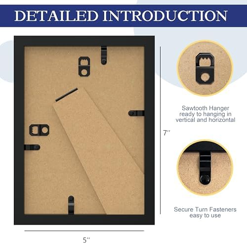 An&He 5 x 7 Picture Frame Set of 2, Black Photo Frame, Wooden Picture Frame with High Definition Glass for Wall & Tabletop Display