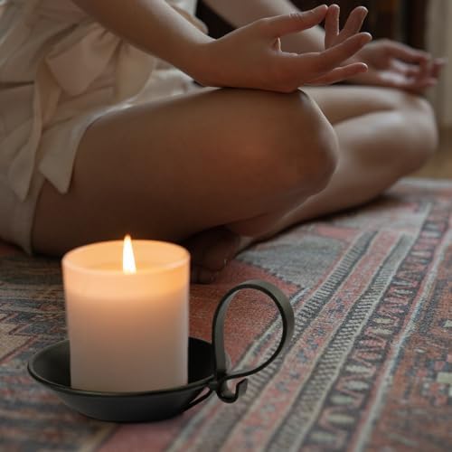 Matte Black Iron Pillar Candle Holder, Handle & Safety Spike