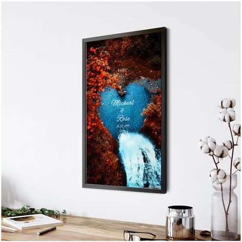 Water Fall or Anniversary Canvas Poster Prints Artwork with Couple's Names in Water Heart,Perfect Love Gift for Newlyweds Canvas Poster UNFRAMED