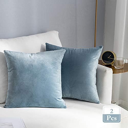 Stellhome Pack of 2 Velvet Pillow Covers Square Decorative Cushion Covers for Bed Couch Sofa Bench, 26 x 26 inch (65 x 65 cm), Silver Blue