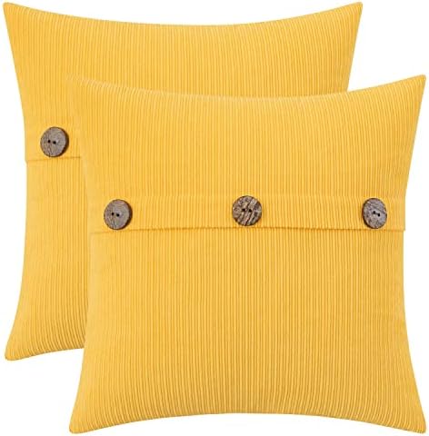 HWY 50 Yellow Chenille Throw Pillow Covers 22x22 Inch Buttons Pack of 2