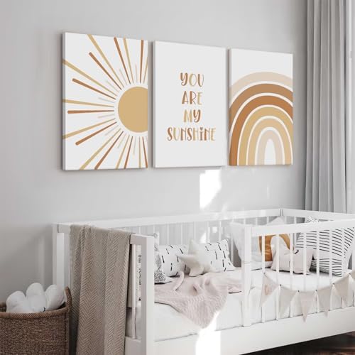 Baccone Boho Nursery Wall Art Baby Girl Wall Decor Kids Rainbow Canvas Wall Art You Are My Sunshine Pictures Toddler Sun Prints Nursery Artwork for Room Bedroom Set of 3 16x24 Inch Wrapped Canvas