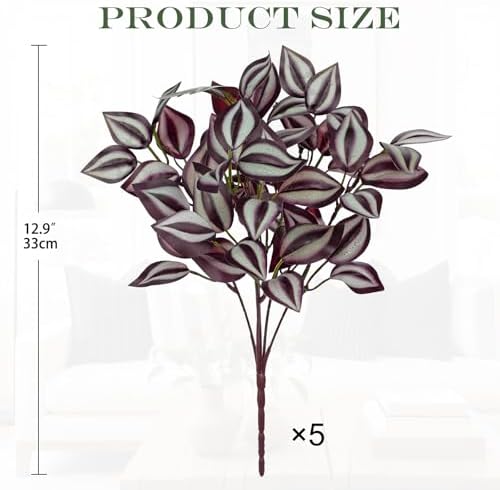Hollyone 5 Bundles Artificial Greenery Plants Stems Faux Wandering Jew Leaves Plant Bouquet Fillers for Arrangement, Fake Shrub Bushes Plants for Home Centerpiece Indoor Outdoor Garden Patio Porch