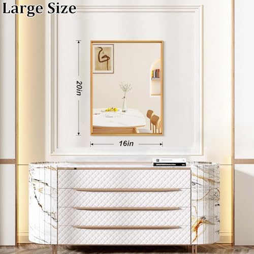 AAZZKANG Bathroom Mirror Rectangular Decorative Metal Mirrors for Wall with Frame Bedroom Living Room Home Decor Gold 20"x16"