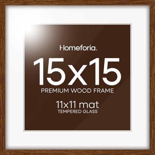Homeforia 15x15 Brown Oak Picture Frame, High-End Wood, 11x11 Mat, Glass